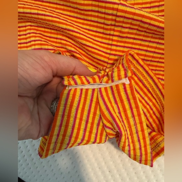 Nasty Gal Romping Around Retro Striped Romper Orange Yellow Pink Small - Picture 6 of 6